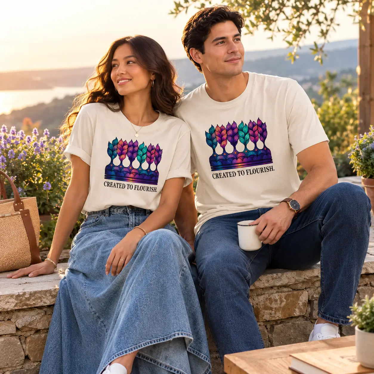 Created to Flourish | Aurora Nights Unisex Premium T-Shirt