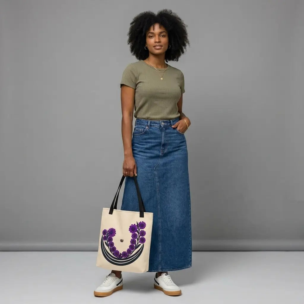 Floral Crescent Deep Purple Tote Bag